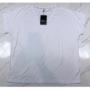Ficerd Women White V Neck Basic Casual T Shirt Top Size L‎